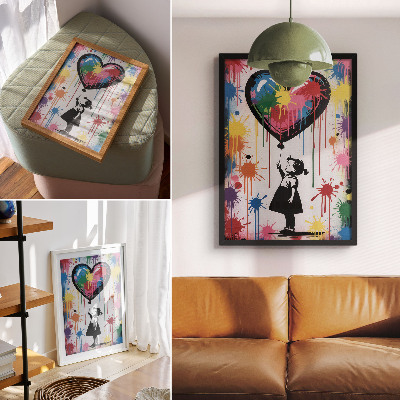 Poster rezistent pentru perete Figură alb-negru cu o inimă graffiti colorată