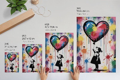 Poster rezistent pentru perete Figură alb-negru cu o inimă graffiti colorată