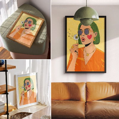 Poster rezistent pentru perete Ilustrație pop art cu păr verde