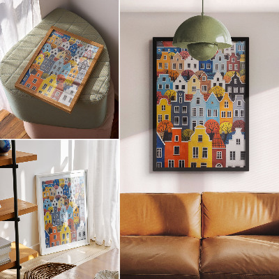 Poster rezistent pentru perete Case de locuit colorate, de diferite forme și culori, armonie