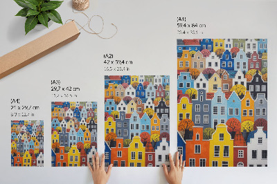 Poster rezistent pentru perete Case de locuit colorate, de diferite forme și culori, armonie