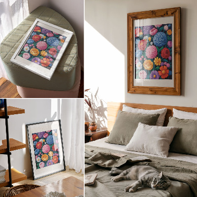 Poster rezistent pentru perete Ilustrație de fundal verde cu flori colorate
