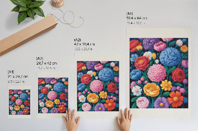 Poster rezistent pentru perete Ilustrație de fundal verde cu flori colorate