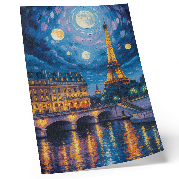 Poster rezistent pentru perete Paris noaptea, lună plină, Turnul Eiffel