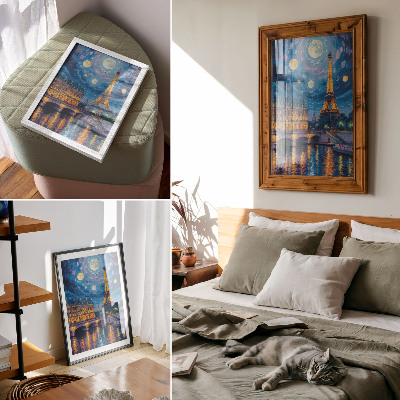 Poster rezistent pentru perete Paris noaptea, lună plină, Turnul Eiffel