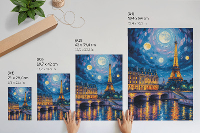 Poster rezistent pentru perete Paris noaptea, lună plină, Turnul Eiffel