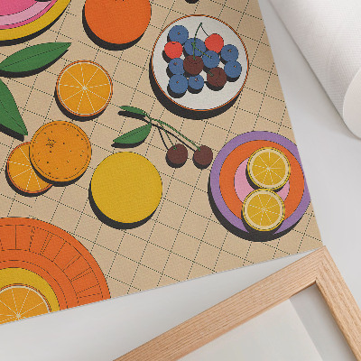 Poster în culori saturate O compoziție dinamică de fructe pe un fundal geometric
