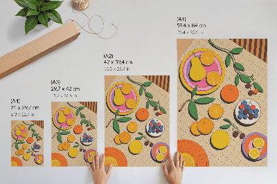 Poster în culori saturate O compoziție dinamică de fructe pe un fundal geometric