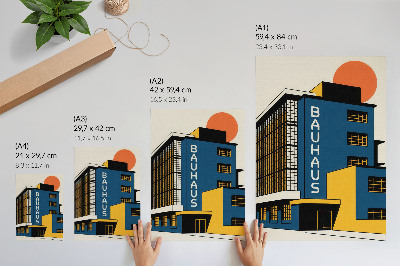 Poster în culori saturate Clădire Bauhaus bleumarin cu accente galbene și modernitate