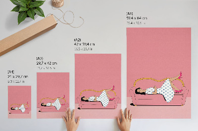 Grafică modernă pe pânză Scenă de relaxare liniștită, femeie, canapea roz