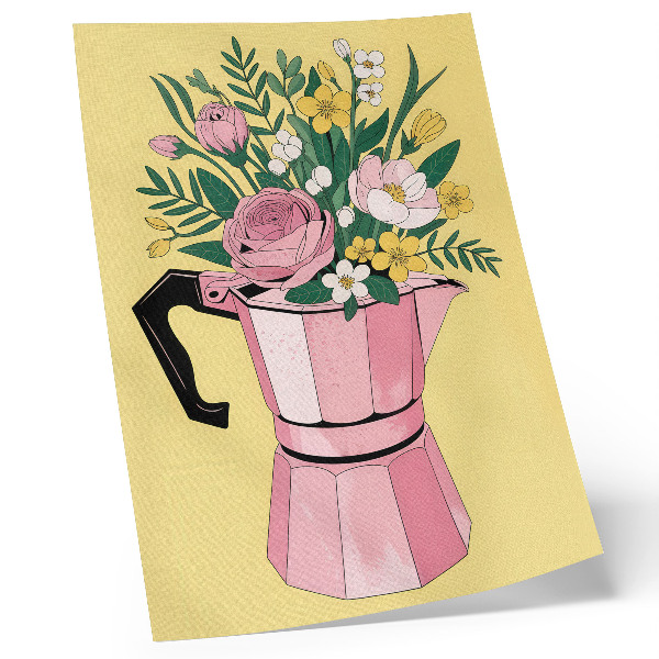 Poster în culori saturate Ilustrație modernă cu o cafetieră roz