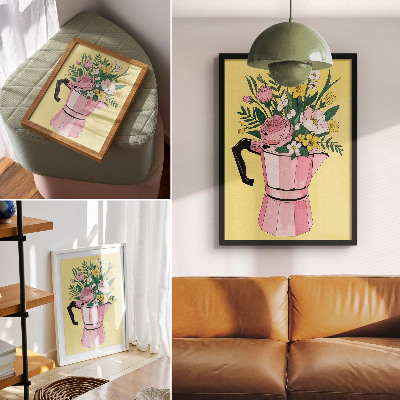 Poster în culori saturate Ilustrație modernă cu o cafetieră roz