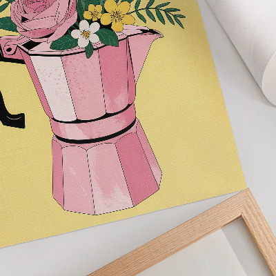 Poster în culori saturate Ilustrație modernă cu o cafetieră roz