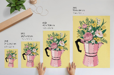 Poster în culori saturate Ilustrație modernă cu o cafetieră roz