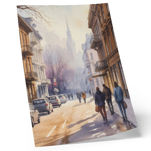 Poster rezistent pentru perete Stradă oraș copaci iarnă atmosferă liniștită