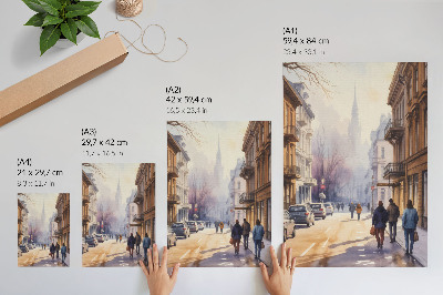 Poster rezistent pentru perete Stradă oraș copaci iarnă atmosferă liniștită