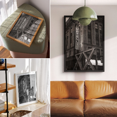 Grafică modernă pe pânză Arhitectură alb-negru cu lumini neon de hotel