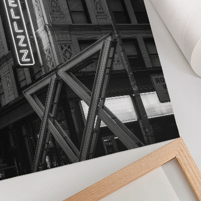 Grafică modernă pe pânză Arhitectură alb-negru cu lumini neon de hotel