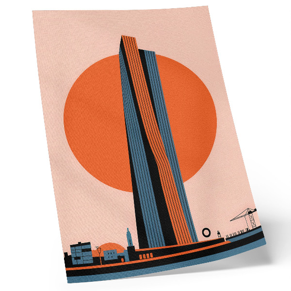 Grafică modernă pe pânză Zgârie-nori pe fundalul unui cerc, minimalism, contrast