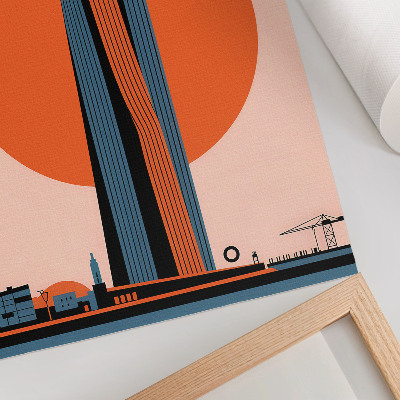 Grafică modernă pe pânză Zgârie-nori pe fundalul unui cerc, minimalism, contrast