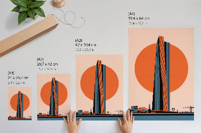 Grafică modernă pe pânză Zgârie-nori pe fundalul unui cerc, minimalism, contrast