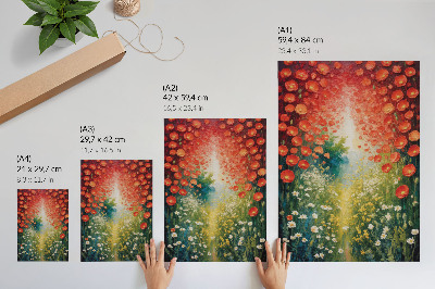 Poster rezistent pentru perete Flori roșii, accente verzi, fundal tridimensional
