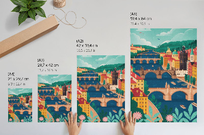 Poster rezistent pentru perete Un oraș colorat cu poduri, natură și cer