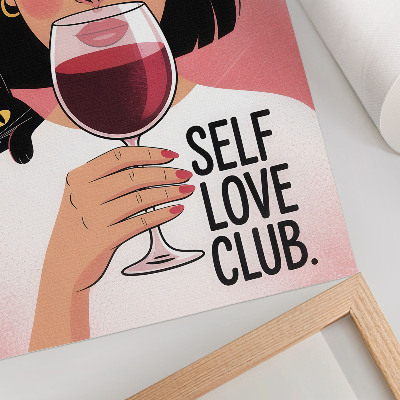 Poster în culori saturate Femeie cu vin și pisică în stil ilustrativ