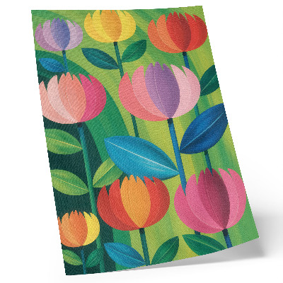 Grafică modernă pe pânză Flori geometrice colorate, frunze, fundal verde