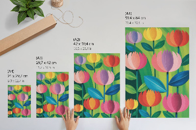 Grafică modernă pe pânză Flori geometrice colorate, frunze, fundal verde