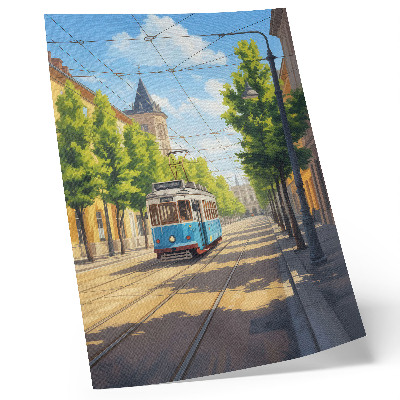 Poster în culori saturate Tramvai stradal însorit verde și albastru