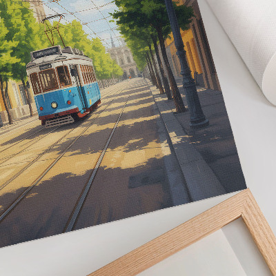 Poster în culori saturate Tramvai stradal însorit verde și albastru