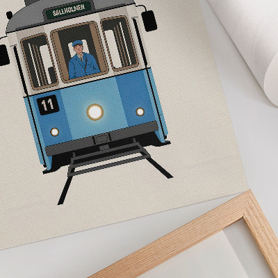 Grafică modernă pe pânză Tramvai retro în stil minimalist