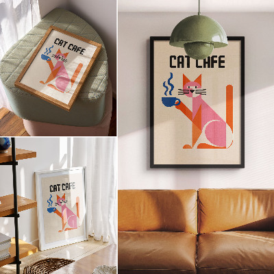 Poster în culori saturate Motiv creativ retro pentru pisică de cafea