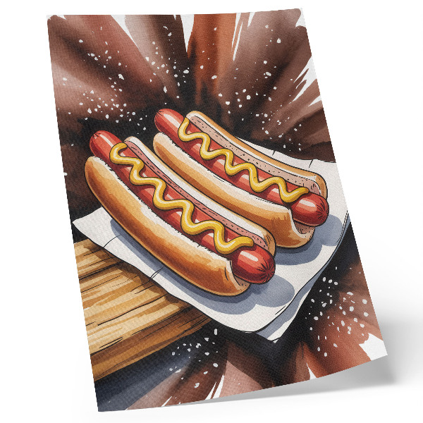 Poster în culori saturate Hot dog apetisanți într-o atmosferă veselă și modernă