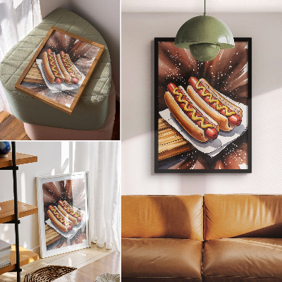 Poster în culori saturate Hot dog apetisanți într-o atmosferă veselă și modernă