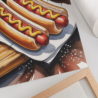 Poster în culori saturate Hot dog apetisanți într-o atmosferă veselă și modernă