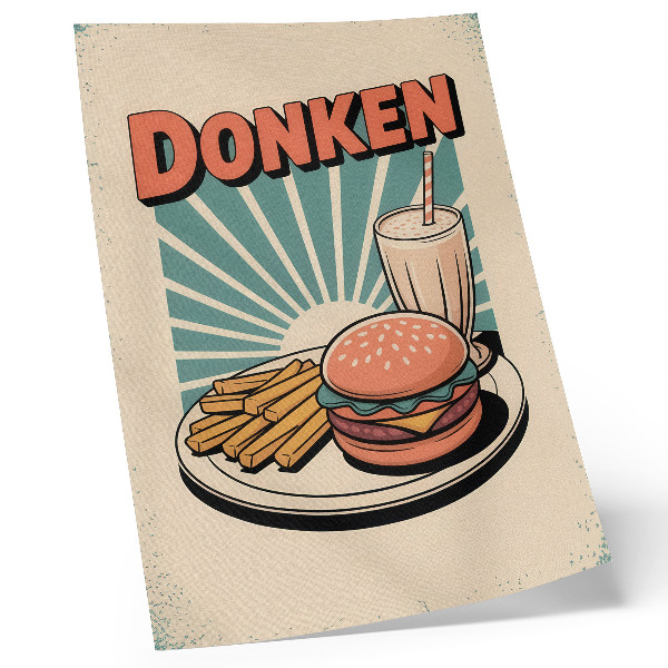 Grafică modernă pe pânză Burger și cartofi prăjiți cu fundal retro