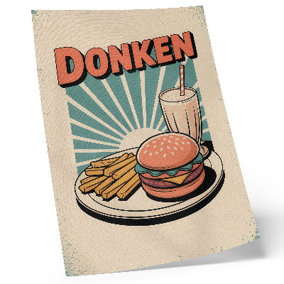 Grafică modernă pe pânză Burger și cartofi prăjiți cu fundal retro