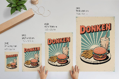 Grafică modernă pe pânză Burger și cartofi prăjiți cu fundal retro