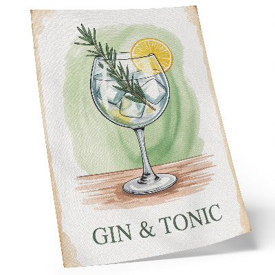 Grafică modernă pe pânză Un pahar de gin, rozmarin și lămâie pe un fundal verde