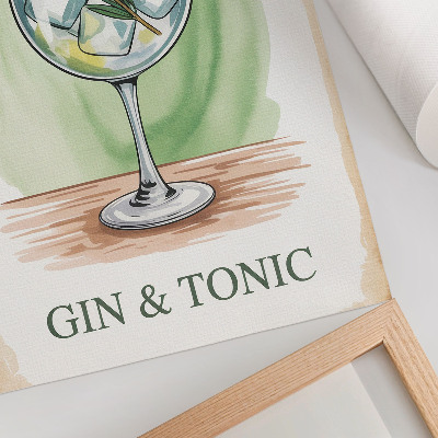Grafică modernă pe pânză Un pahar de gin, rozmarin și lămâie pe un fundal verde