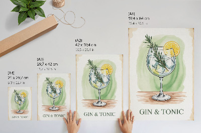 Grafică modernă pe pânză Un pahar de gin, rozmarin și lămâie pe un fundal verde