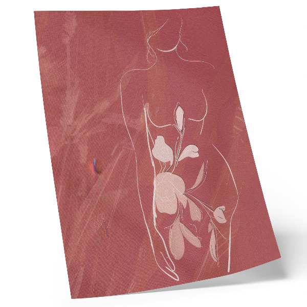 Poster în culori saturate Siluetă feminină și flori, delicatețe, minimalism