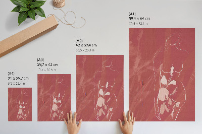 Poster în culori saturate Siluetă feminină și flori, delicatețe, minimalism