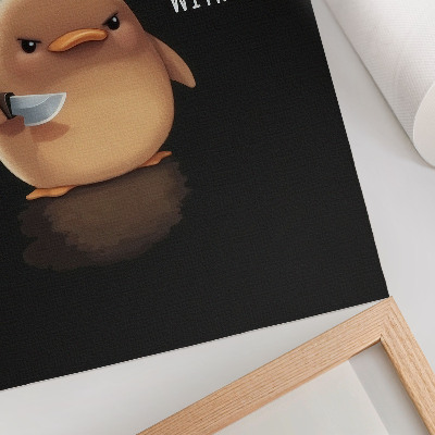 Poster rezistent pentru perete Rață adorabilă cu un cuțit pe un fundal negru