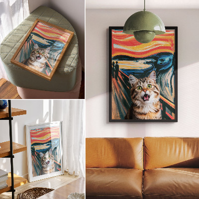 Poster rezistent pentru perete O pisică pe un fundal de pictură abstractă, vie.