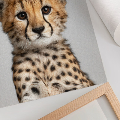 Poster în culori saturate Ghepard drăguț, fundal minimalist, blândețe