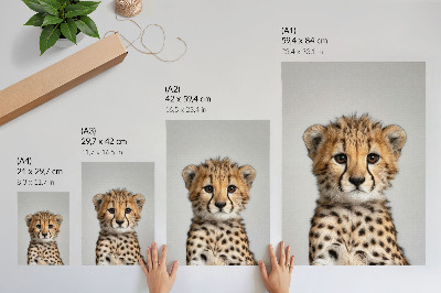 Poster în culori saturate Ghepard drăguț, fundal minimalist, blândețe