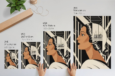 Grafică modernă pe pânză Profil de femeie cu linii geometrice în stil modernist